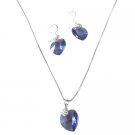 NSC520  Heart Jewlery Set Dark Sapphire Crystals 18mm Genuine Swarovski Sapphire Heart