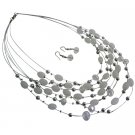NS1015  Elegant Beautiful Gorgeous Wedding White Oval Beads Multi Strand Necklace Set