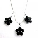 NS1148  Outstanding Jewelry Onyx Crystals Flower Pendant Earrings Girl Friend Gift