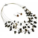 NS1008  Golden Tiger Nuggets Silver Beads Jewelry Set Multi Strand Gold Wire Illusion Set