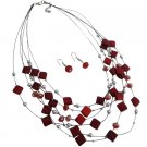 NS1009  Multi Strand Necklace With Red Fancy Silver Beads Necklace Earrings Bridemaids Jewelry