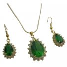 NS1126  Victorian Pendant Earrings Set Emerald Gold Holiday Gift Jewelry Set