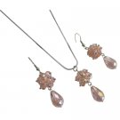NS1130  Rose Glass Beaded Ball Cluster Pendant Earrings Wedding Jewelry Set