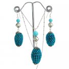 NS1101  Studed Bead Embedded Oval Pendant Earrings Ethnic Jewelry Set