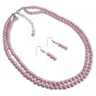 NS1106  Jewelry For Wedding Pink Pearls Double Stranded Necklace Earrings Set