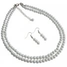 NS1114  Bridemaids Bridal Prom Wedding Fabulous White Pearls Double Stranded Necklace Set