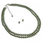 NS1119  Nice Green Pearls Jewelry Very Elegant Unique Affordable Double Stranded Set