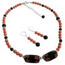 NS1098  Orange Black Combo Jewelry Swarovski Pearls Set With Kashmiri Bead