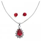 UNS073  Exquisite Red Peardrop CZ Necklace and Earring Jewelry Set