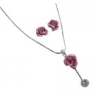 UNS089  Looking Xmas Gifts Pink Rose Pendant Earrings Jewelry Set In Gift Box