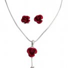UNS088  Xmas Gifts Red Rose Pendant Earrings Jewelry Set In Gift Box