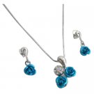 UNS085  Christmas Gift Idea With Gift Box Turquoise Rose Diamante Pendant Set