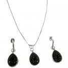 UNS074  Pear Cut Pendant Glittered Black Pearls Drop Pendant Jewelry Set
