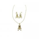 Halloween Gold Skull Head Pendant Surgical Post Earrings Jewelry Set