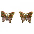 Colorful Painted Earrings Pink Green Pink Rhinestones Earrings