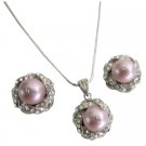 Swarovski Powder Rose Antique Pink Pearls Necklace and Earring Set
