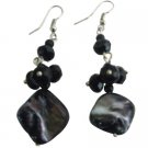 Shell Black Beads Cluster Earrings Nickel Free Fun Wearing