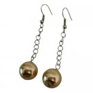 Single Pearls Champagne Color Dangling Earrings