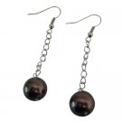 Bridesmaid Jewelry Chocolate Brown Single Pearls Dangling Earrings