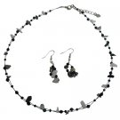 Jet And Opal Nuggets Stone Necklace Earrings Set