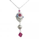 Lampwork Bead Dangling w/ swarovski Fuschia Crystals Necklace