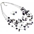 Multi Strands Necklace Earrings In Amethyst Beads Nuggets Jewelry Gift