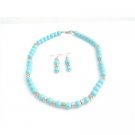 Prom Blue Vintage Turquiose Pearls & Bali Siver Spacer Jewelry Set