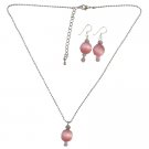 Rose Multifaceted Cat Eye Jewelry Set w/ Daisy Spacer Handmade Beaded Jewelry