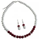 Red & White Pearls Rondelle Rhinestone Spacer Beautiful Jewelry Set
