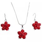 Bridesmaid Jewelry Sunset Red Saprkling Crystals Flower Jewelry Set