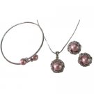 Gift Your Wife Gorgeous Necklace Earring Bracelet In Powder Rose Pearls