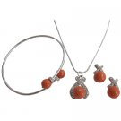 Fall Color Orange Pearls Swarovski Coral Pearls Set with Bracelet