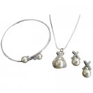 Ivory Pearls Pendant Necklace Earrings Cuff Bracelet Jewelry