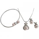 Swarovski Rose Pearls Pendant Necklace Earrings Cuff Bracelet