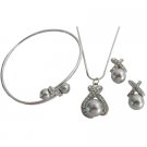 Jewelry Silver Gray Pearls Pendant Necklace Earrings Cuff Bracelet