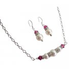 Gifts for Girlfriends Valentine's Day Ivory Pearls Fuchsia Crytals Jewelry Set