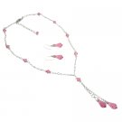 Swarovski Rose Crystals Teardrop Dangling Necklace With Earrings