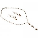 Wedding Y-Necklace Genuine Swarovski Ivory Pearls Smoked Topaz Crystals