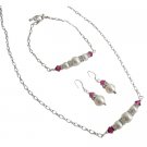 Fashion Handcrafted Ivory Pearls Fuchsia Crystals Set Of Wedding Gifts