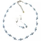 BRD441 Handcrafted Custom Jewelry Swarovski Blue Pearls Aquamarine Crystals Complete Set w/Bracelet