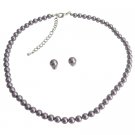 BRD1210  Mauve Purple Jewelry Set Graduation Pearl Necklace & Stud Earrings