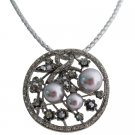N1053  Sophisticated With This Enchanting Pendant Gray Pearls Black Diamond Crystals
