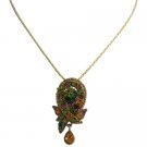 N1046  Vintage Pendant Multi Color Crystal Gold Plated Chain