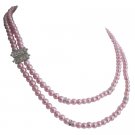 N1003  Handmade Pearl Necklace Double Strand Necklace Pink Pearls