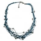 N1032  Aqua Blue Multi Strand Statement Necklace Beach Wedding Necklace