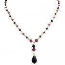N1071  Gold Tone Necklace With Fuchsia Black Crystal Combo Necklace
