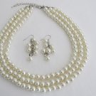 NS1306 Exclusive Wedding Jewelry Ivory Pearls Three Stranded Necklace Grape Earrings