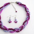NS1315 Bridesmaid Twisted Necklace Dangling Earrings In Plum Purple And Lilac
