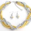 NS1328 Yellow Gray Pearls Twisted Necklace Earrings Wedding Bridesmaid Necklace Bridal Gift