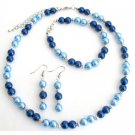 NS1352 Lite Blue Dark Blue Pearl Jewelry Set With Silver Spacer Gorgeous Complete Wedding Set